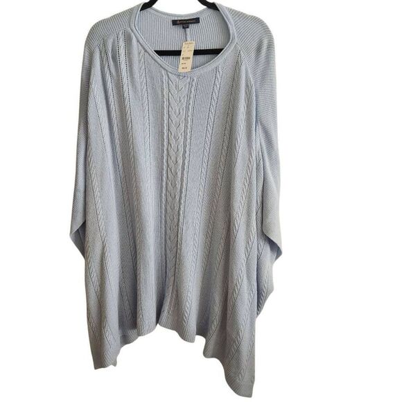 Brooks Brothers Poncho Sweater Wool Blend Cable Knit Wrap OS S M L XL Blue - Picture 1 of 5